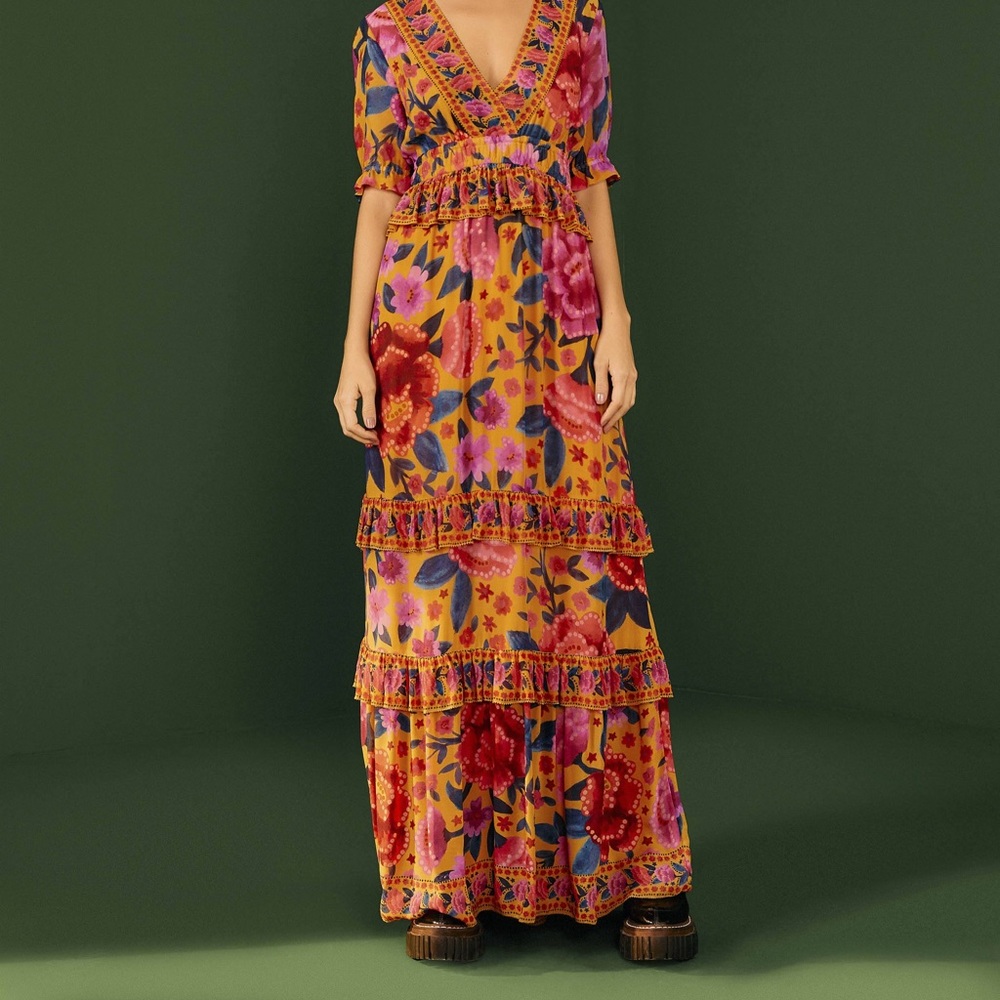 Farm Rio Yellow Floral Dream Maxi Dress